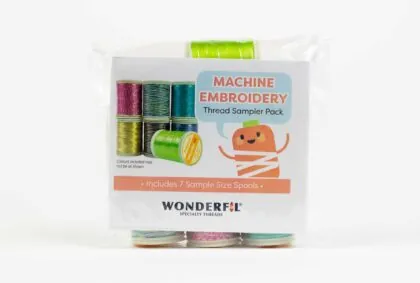 A close-up of Machine Embroidery Sampler by WonderFil.