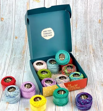 A close-up of our Eleganza 8wt perle cotton thread personal collection.