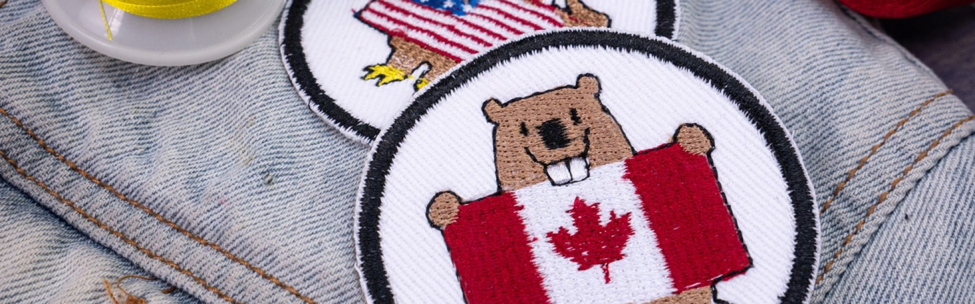 A photo of a 4th of July and Canada day patch embroidery design.